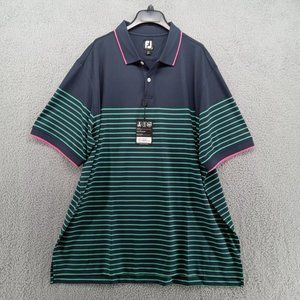 Footjoy Shirt 2XL Green Stripe Knit Pique Golf Moisture‎ Wick Antimicrobial Polo
